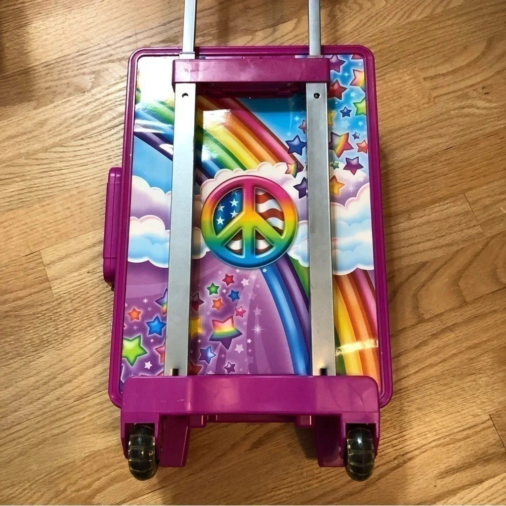 Vintage Lisa Frank Rolling Luggage Peace Sign Handle Purple Pink Rainbow